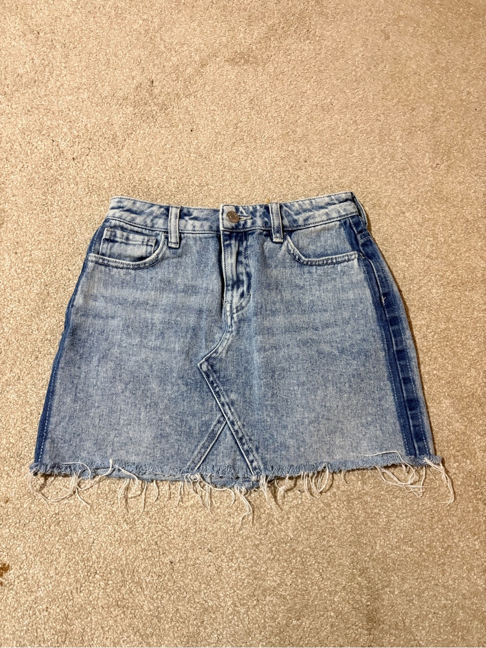 PacSun Light Blue Two-Tone Denim Mini Skirt with Frayed Hem